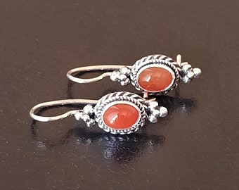 Women's earrings in 925 silver and carnelian
