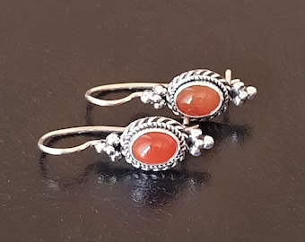 Women's earrings in 925 silver and carnelian