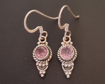 Sterling silver and amethyst stone dangle hook earrings