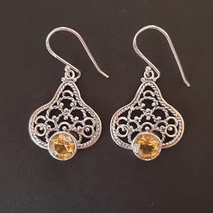 Sterling silver and citrine quartz dangle earrings
