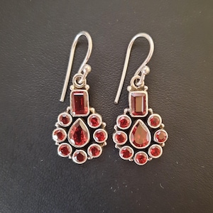 Sterling silver and garnet stone dangle earrings