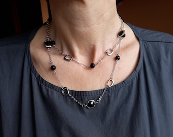 925 silver and vintage onyx necklaces made in Itlay