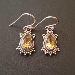 Citrine and 925 silver dangle earrings