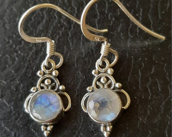 925 silver and moonstone dangle hook earrings