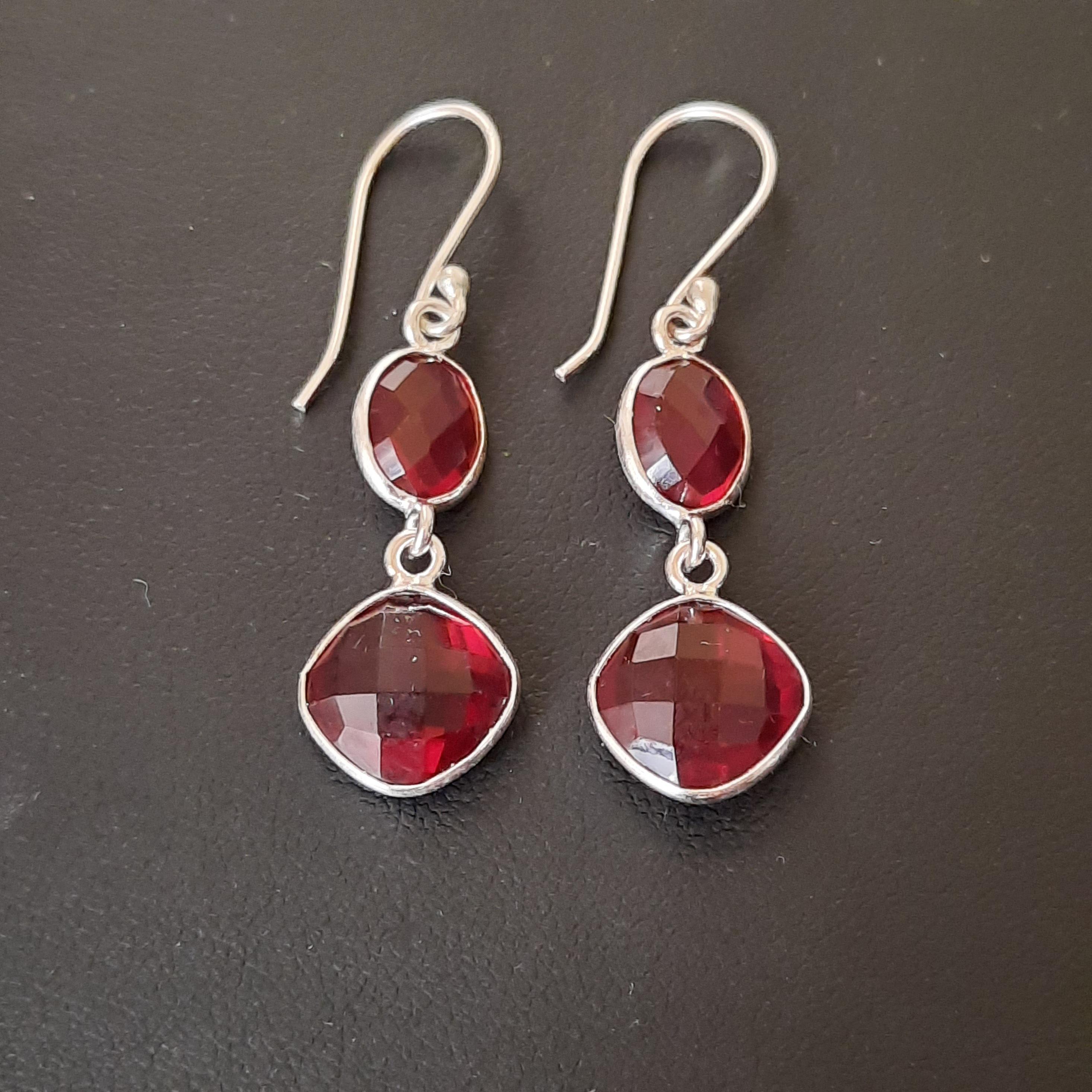 garnet and silver 925 dangle hook earrings