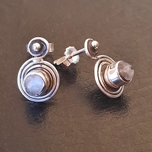 Vintage silver and rainbow moonstone earrings