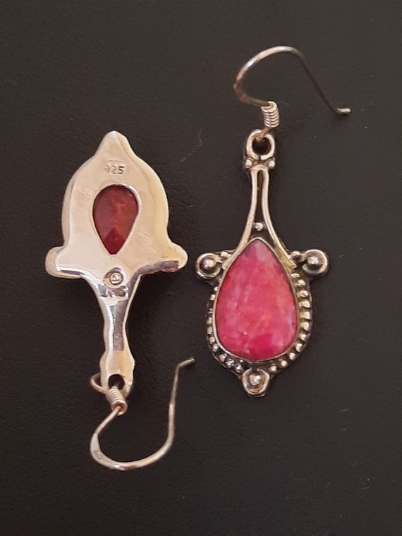 Sterling silver and red Ruby dangle hook earrings  - image 9
