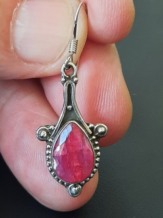 Sterling silver and red Ruby dangle hook earrings  - image 3