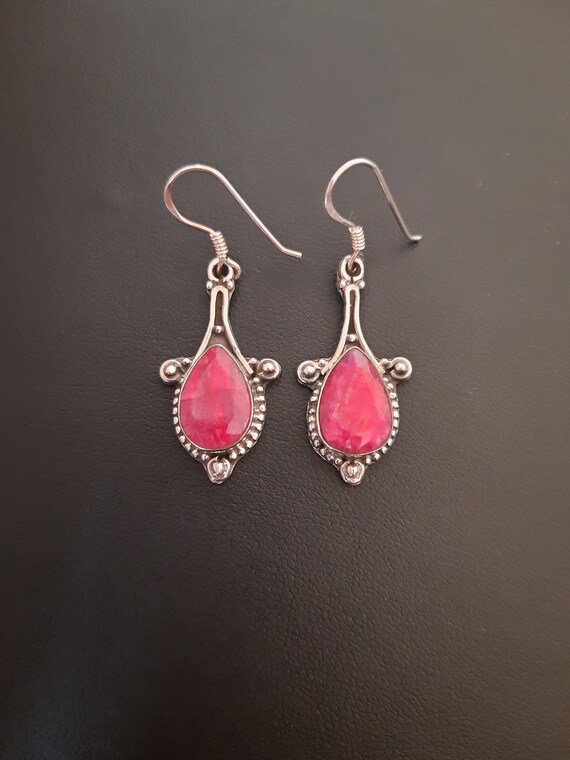 Sterling silver and red Ruby dangle hook earrings  - image 6