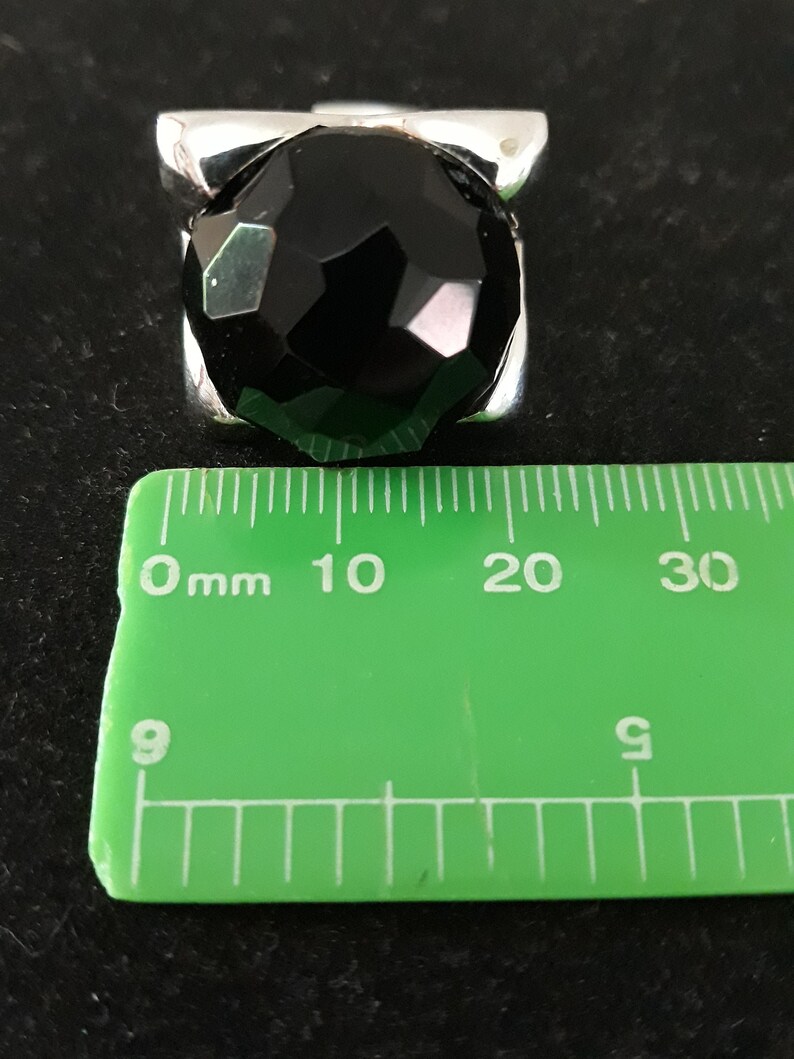 Sterling silver and faceted onyx ring vintage