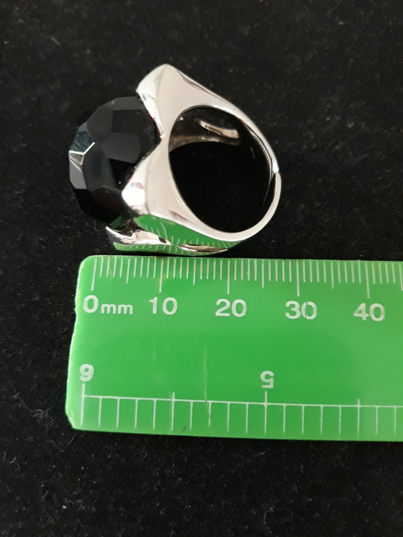 Sterling silver and faceted onyx ring vintage
