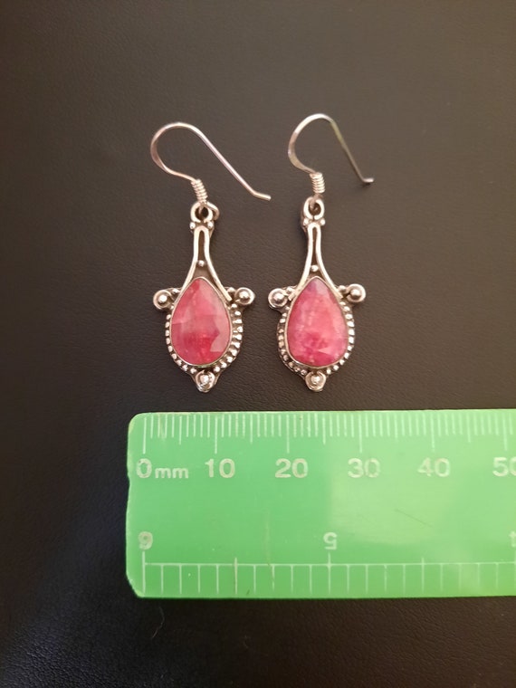 Sterling silver and red Ruby dangle hook earrings  - image 10