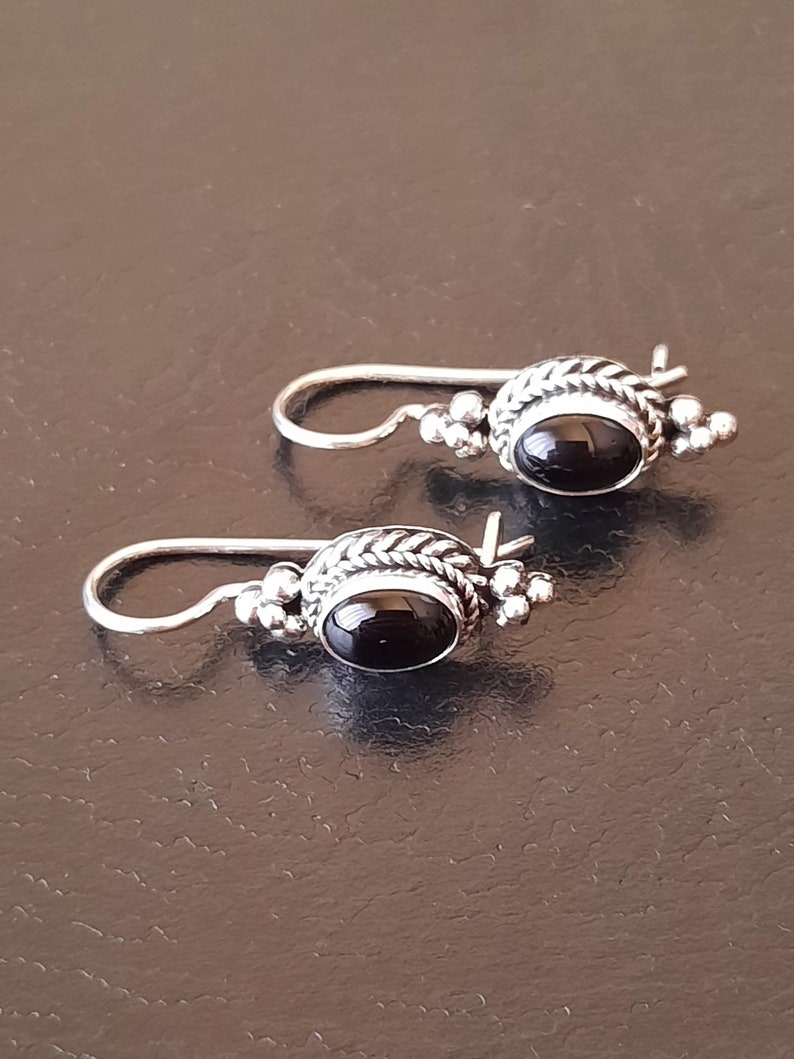 Handmade black 925 silver and onyx earrings image 1