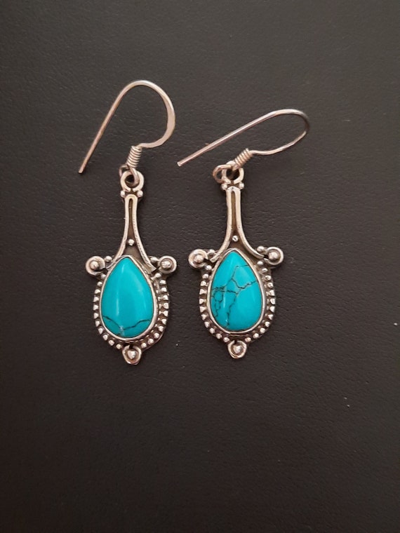 Sterling silver and red Ruby dangle hook earrings  - image 5