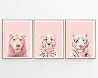 Leopard Print Boho decor Blush Pink Cheetah Print Jaguar Pink Picture African Animal Art Safari Wild Orange cat Gallery wall