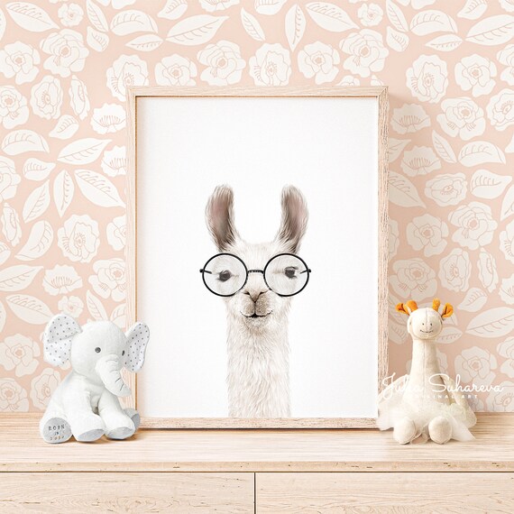 Llama with Glasses Print Printable Alpaca Animal Wall Art by | Etsy