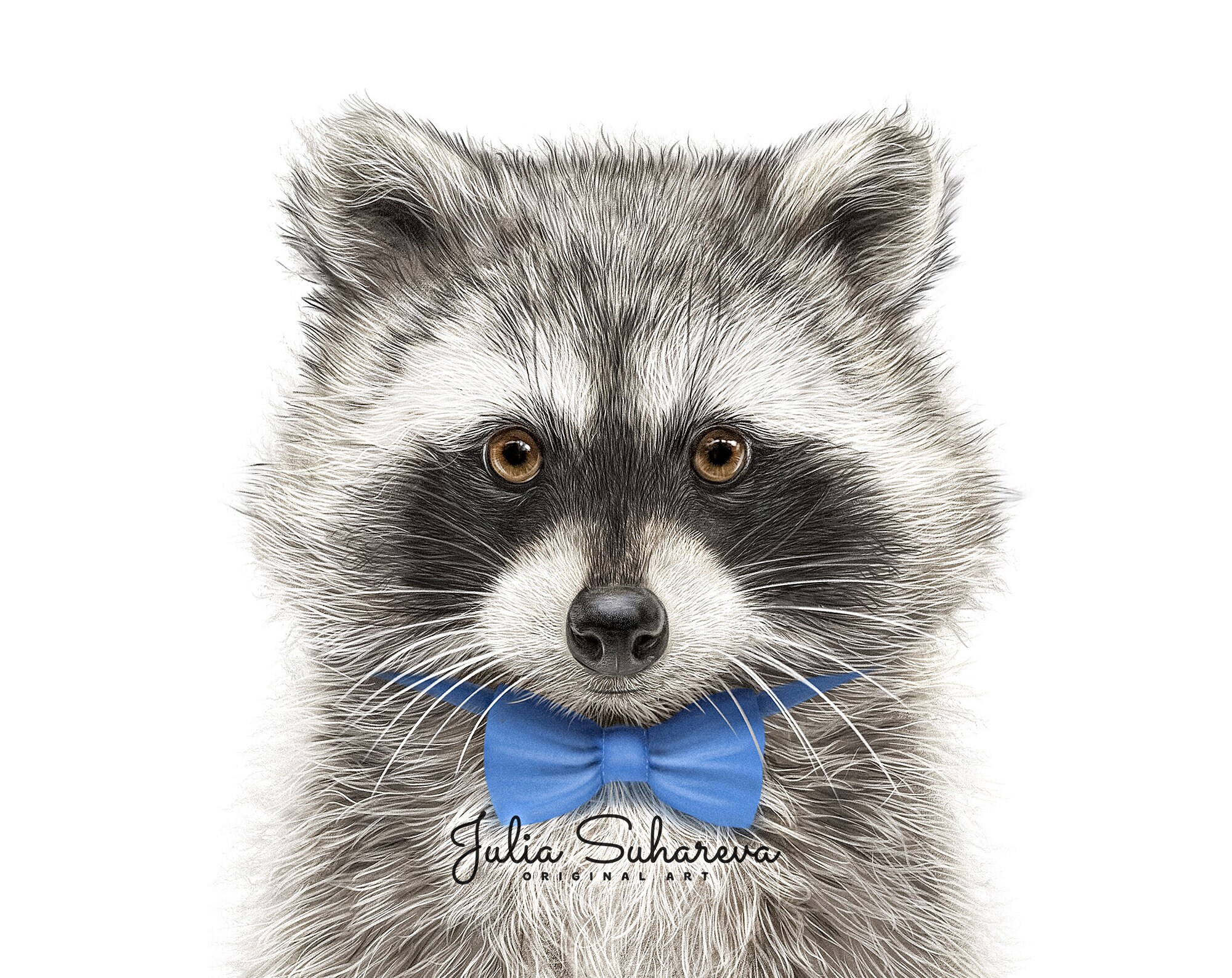 Baby Raccoon with Bow Tie Print for Nursery Decor Neutral | Etsy