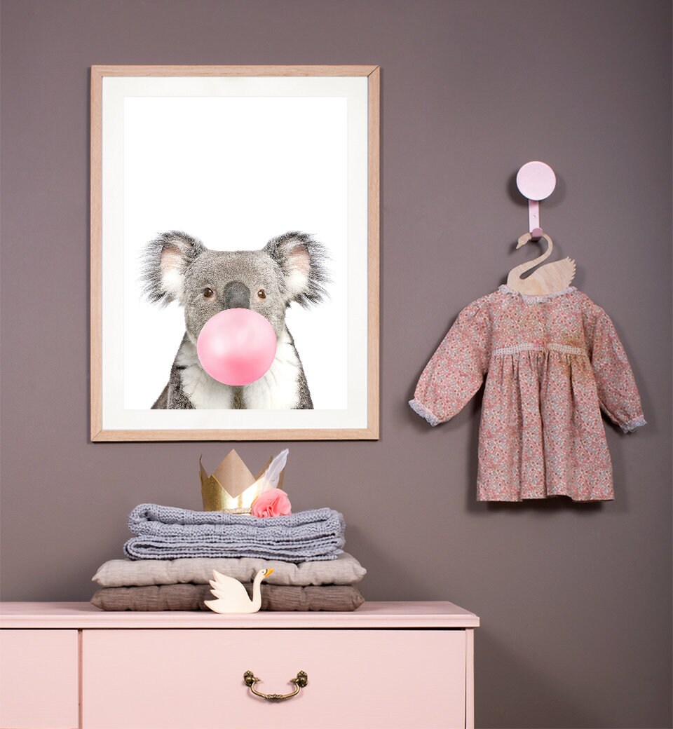 Koala Print Nursery Animal Print Pink Nursery Decor Baby Etsy