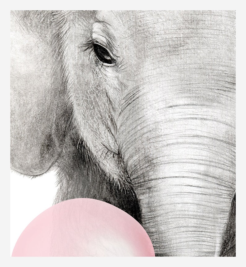 Nursery Bubble Gum Animals Print Wall Art Elephant Funny Etsy UK