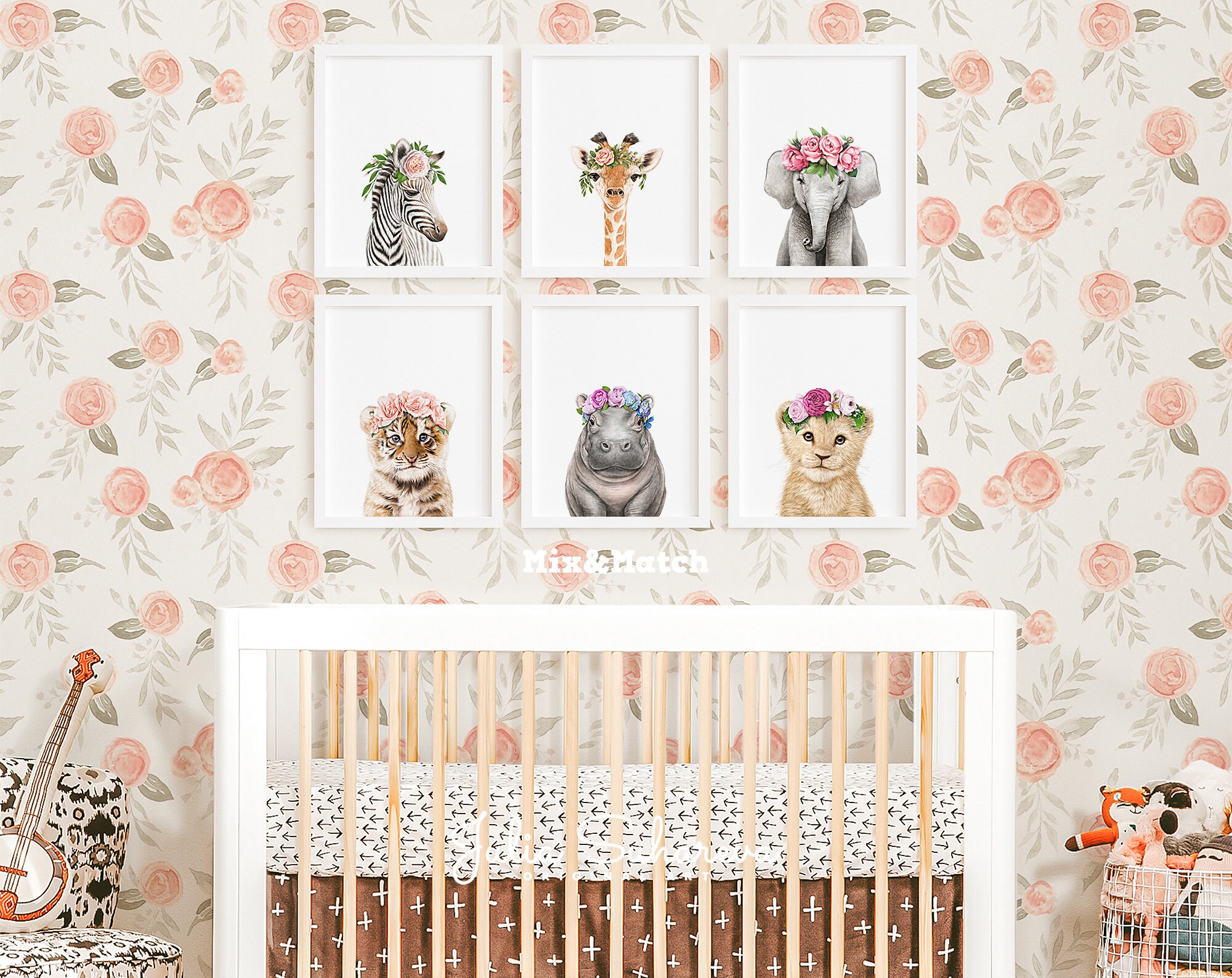 Baby elephant with flowers print for safari nursery wall art   etsy Baby elephant with flowers print for safari nursery wall art   etsy