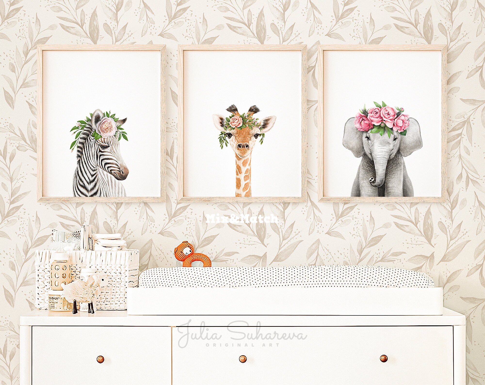 Baby elephant with flowers print for safari nursery wall art   etsy Baby elephant with flowers print for safari nursery wall art   etsy