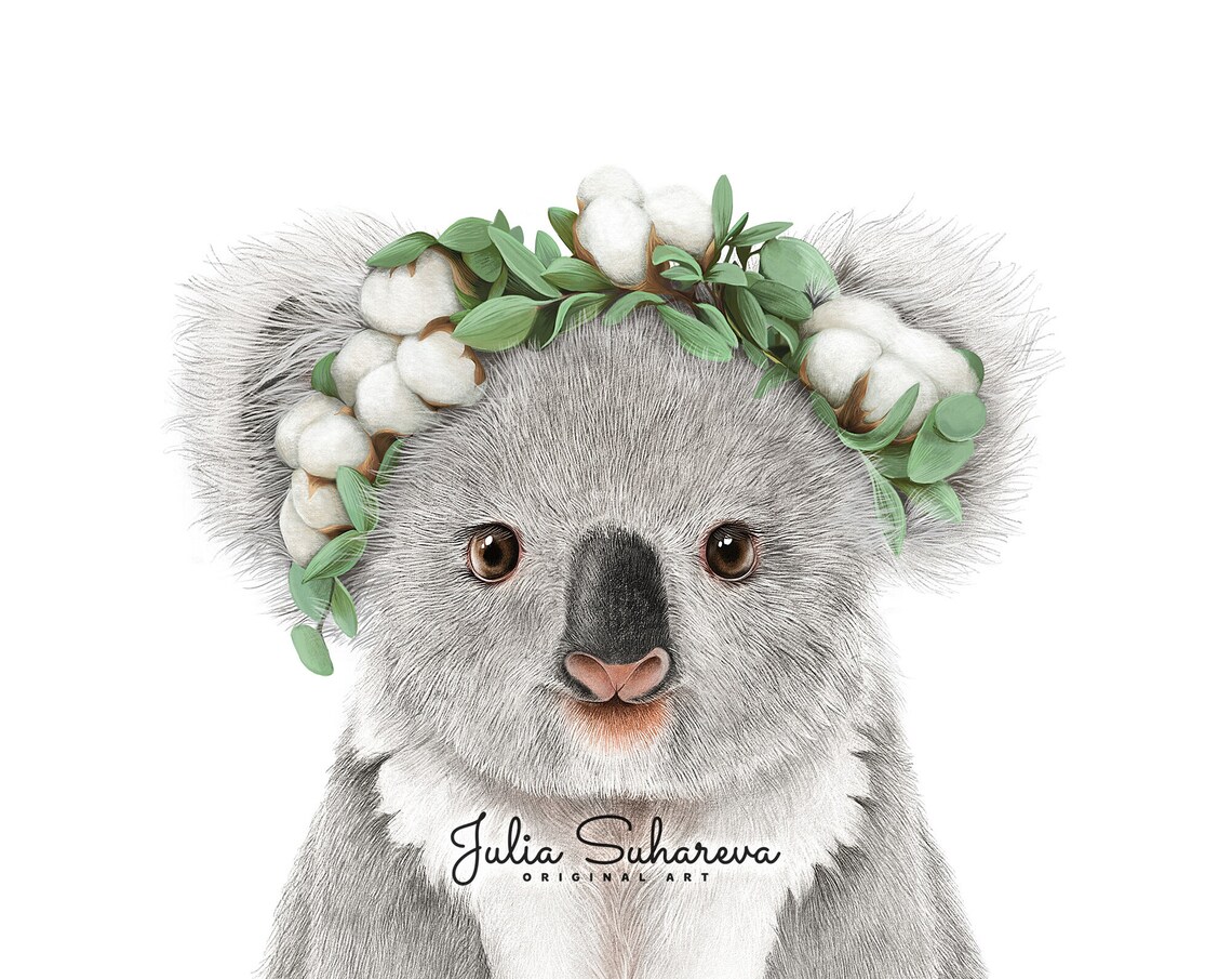 Baby Koala with Flowers Print for Nursery Wall Art & Kids Room Etsy