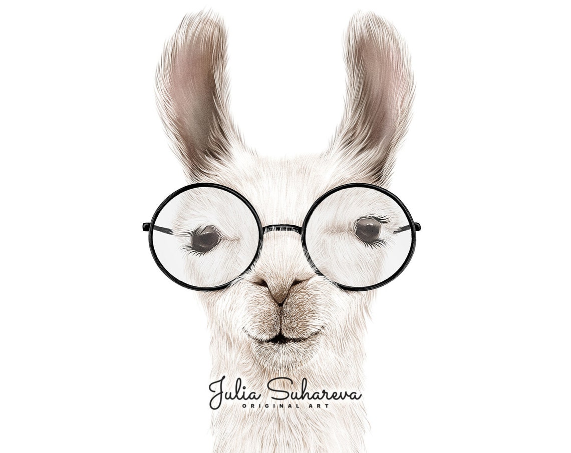 Llama with Glasses Print Printable Alpaca Animal Wall Art by | Etsy