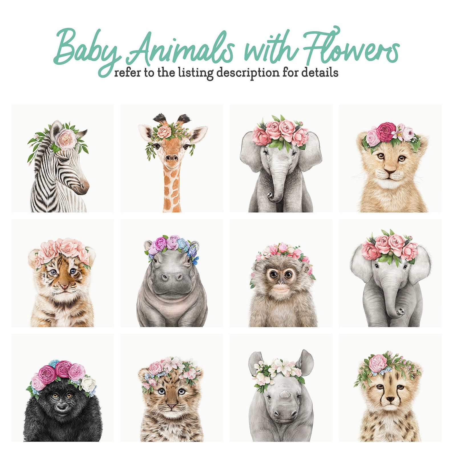 CUSTOM Baby Animal Print Set for Safari Nursery & Kids Room Etsy