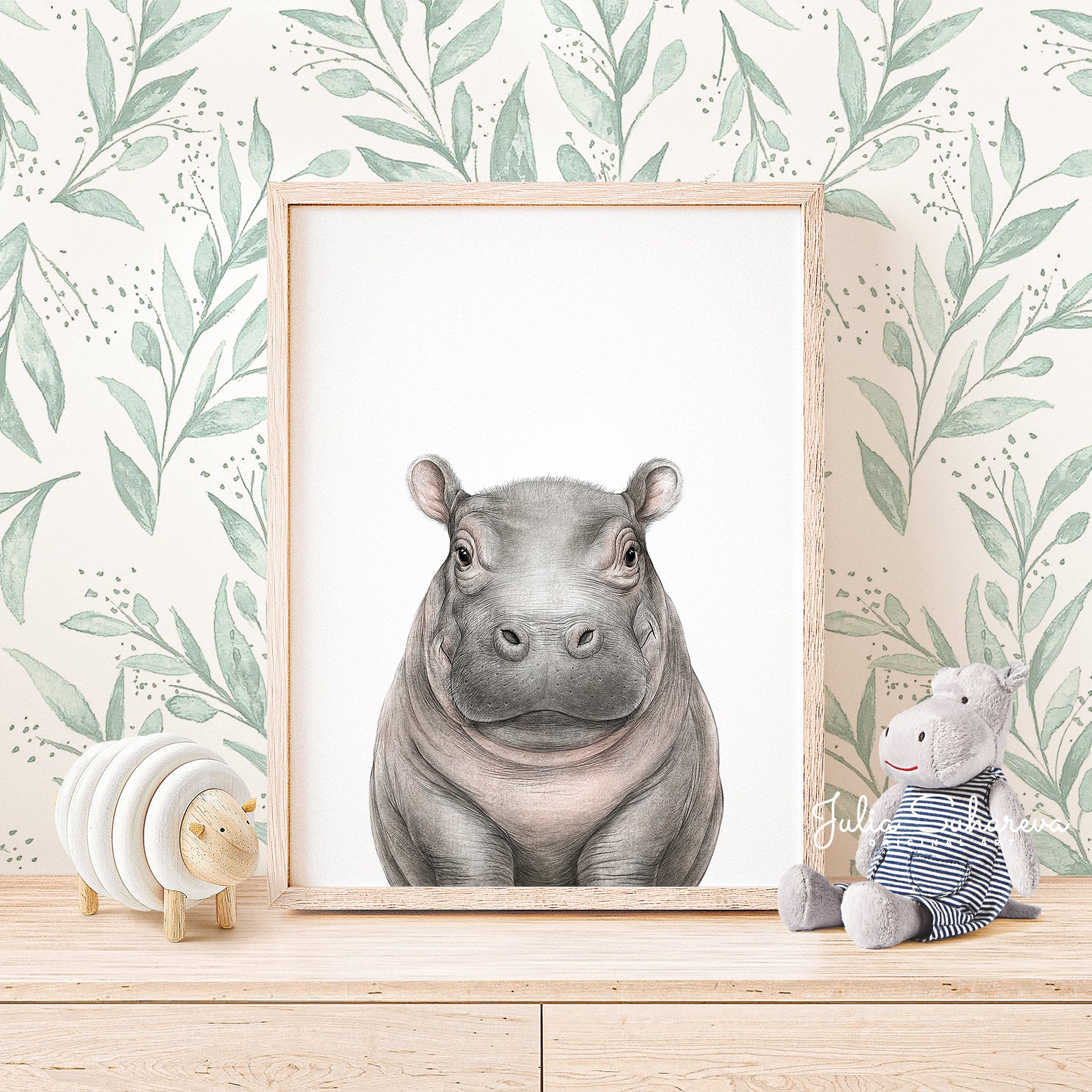 Baby Hippo Print for Safari Nursery Decor Printable Nursery Etsy