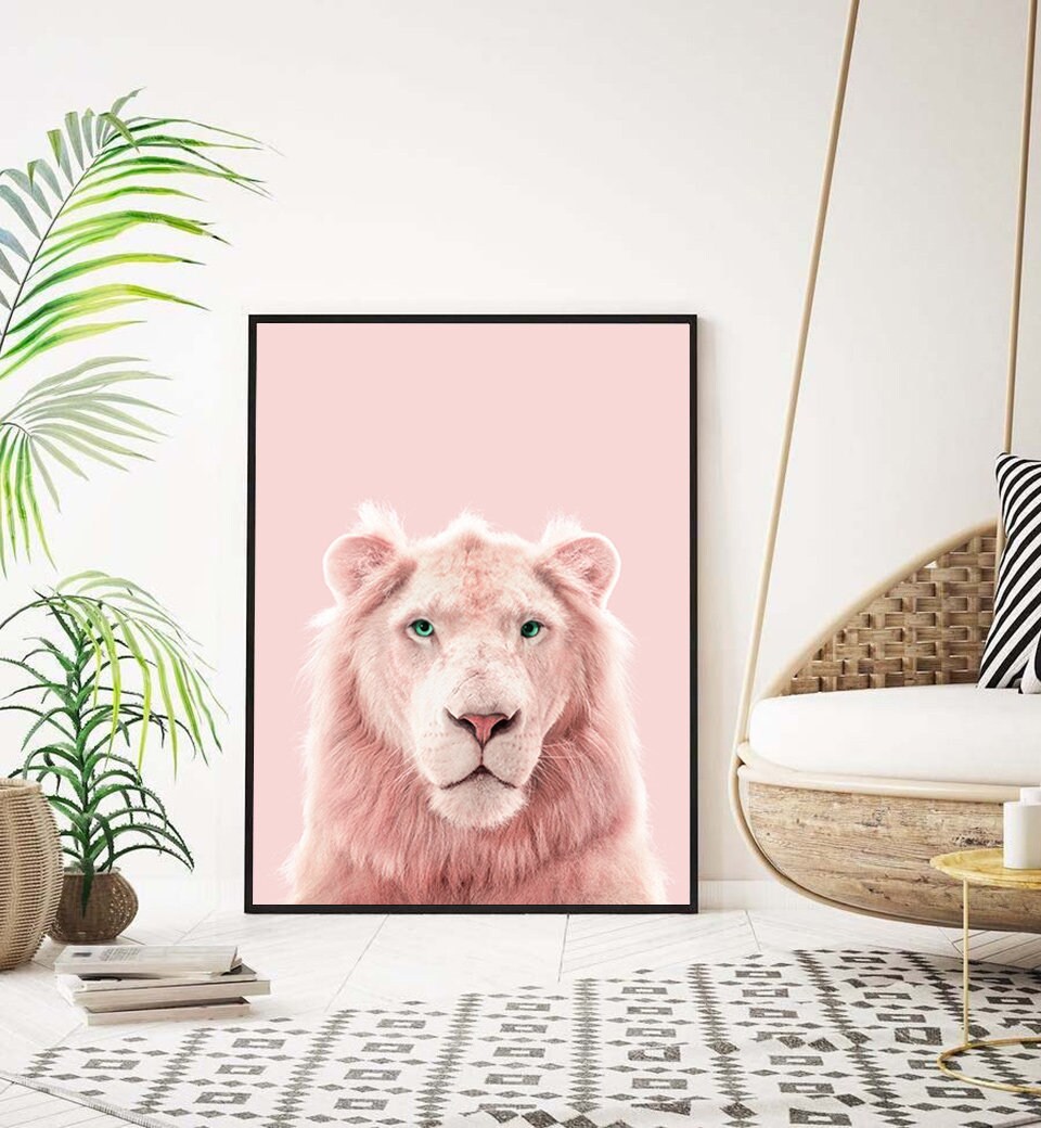 Lion Print Pink Panther Printable Light Pink Wall Art Wild | Etsy