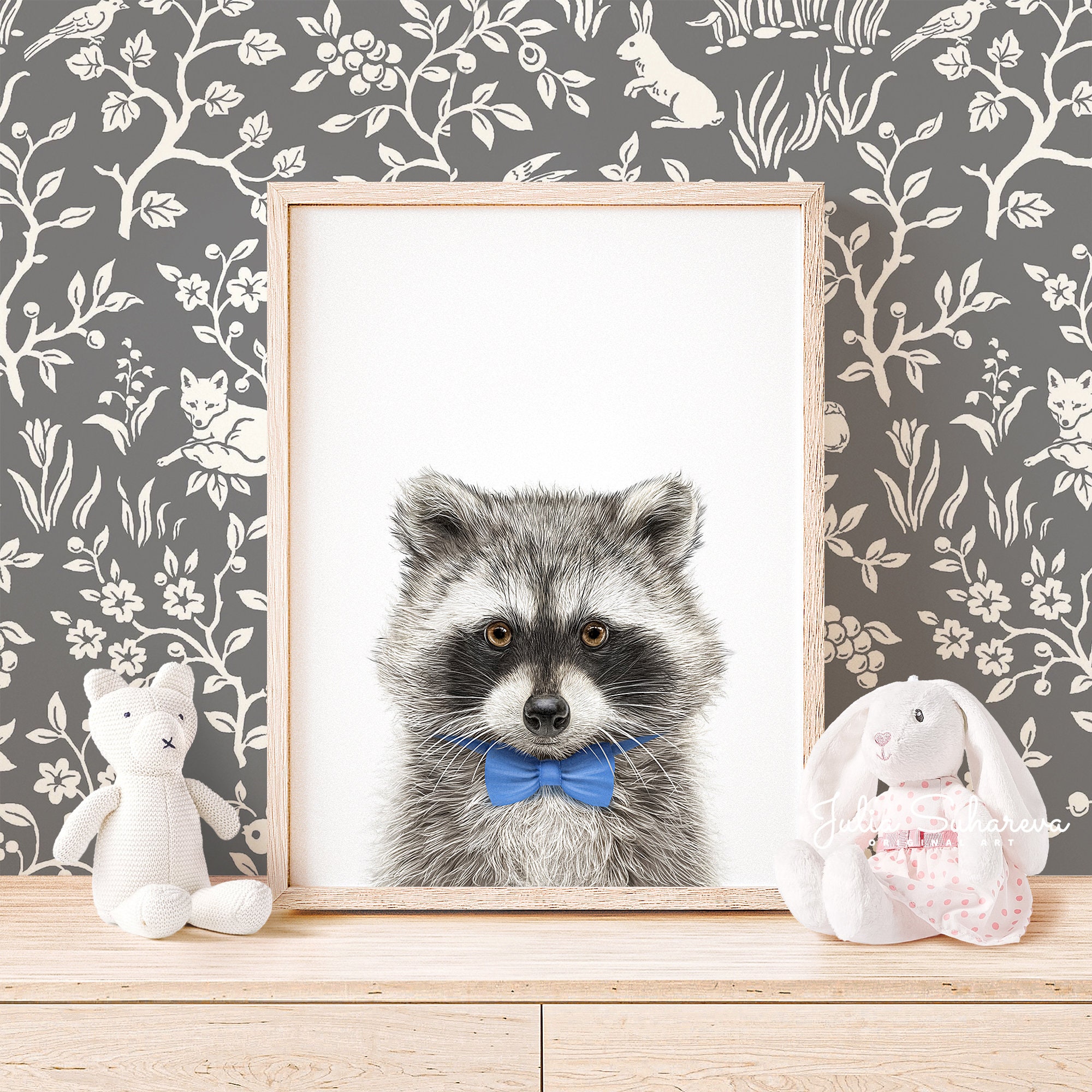 Baby Raccoon with Bow Tie Print for Nursery Decor Neutral Etsy