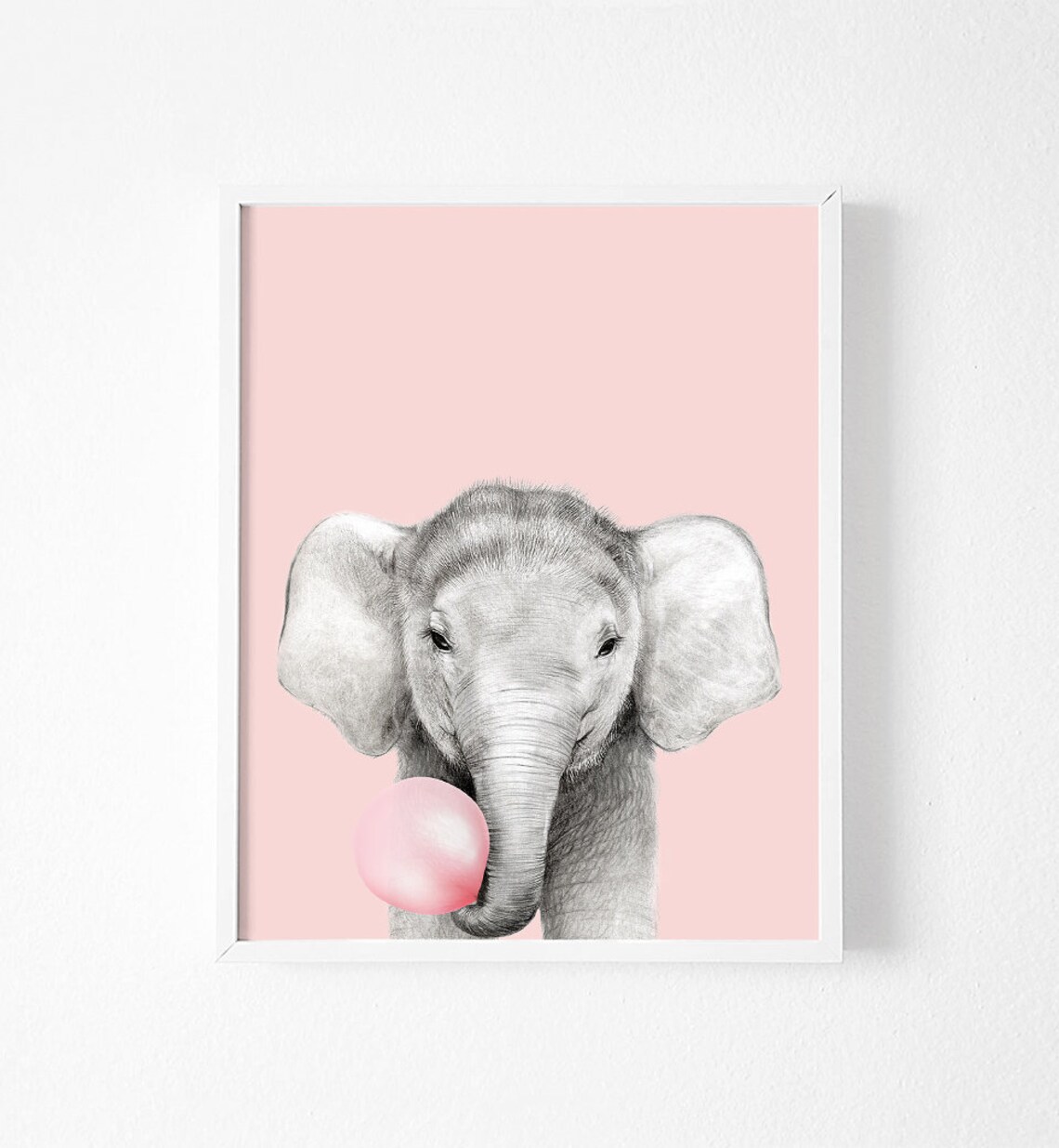 Elephant Print Baby Animal Prints Pink Nursery Wall Art Etsy