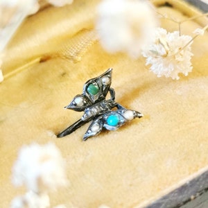 Art nouveau Turquoise & Seed Beads Lapel Needle Silver around 1880-1900 Art Nouveau Butterfly Needle Huhtnadel Brooch butterfly