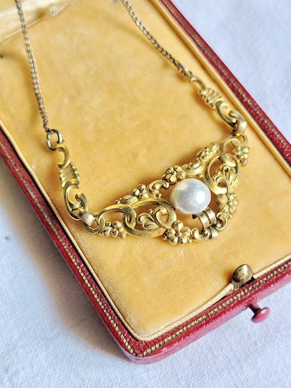 Art nouveau Glass & Brass Necklace Around 1900 an… - image 1