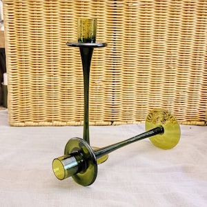 Tourmaline Glass Candlestick Pair 70s Green Green candleholder brocante modernist Unique Design Italy italy Unique Collector Candles