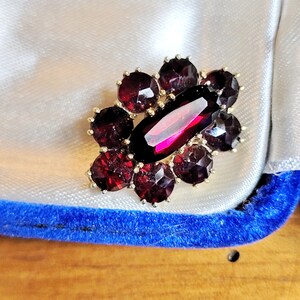 Midcentury standard gold 6K garnet brooch 1950s gemstone needle brooch cottage country costume gift red noble and garned