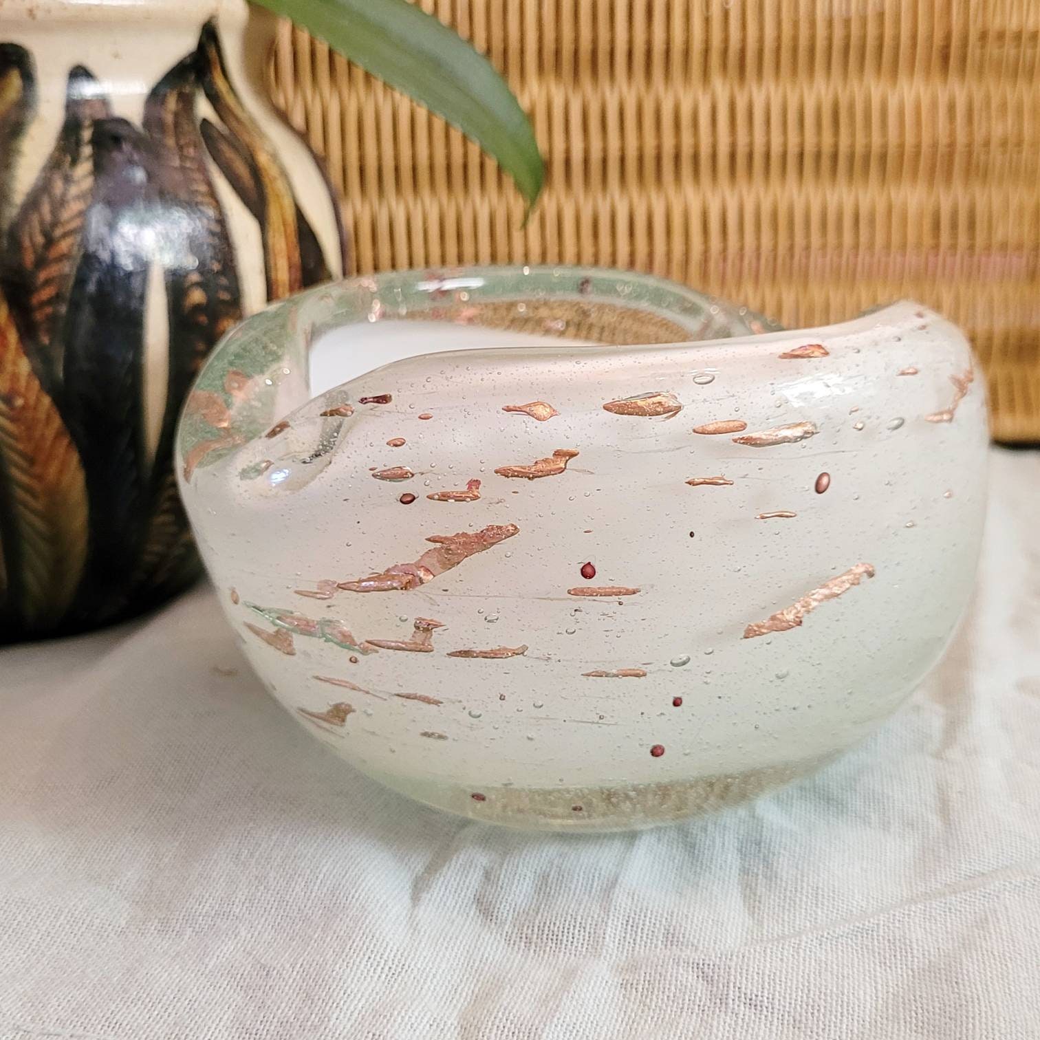 Murano Glass Ashtray/ Bowl with Copper Nuggets around 1950 midcdesign Unique copper and glass Art glass cottage Landhaus Design Waldglas
