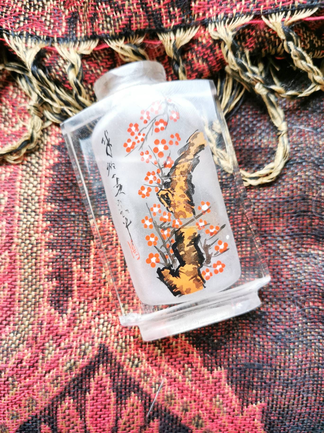 アンティーク嗅ぎタバコ瓶 中国 1950年頃 手描き 桜の花 嗅ぎタバコ瓶