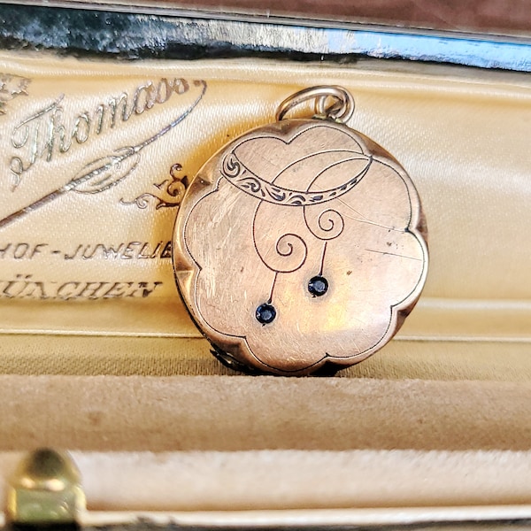 Jugendstil Doublé & Saphir Foto Medaillon Ketten Anhänger true vintage um 1920 art nouveau necklace pendent