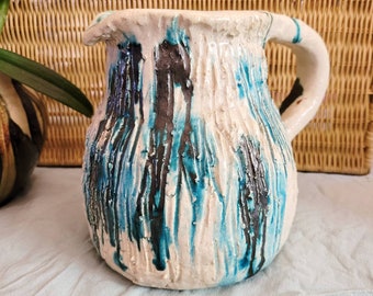 Raku Design Keramik Kanne signiert in blau um 1981 Handarbeit  Sammler Unikat getöpfert Milch Saft Wasser kännchen blue Vase Geschenk cottag