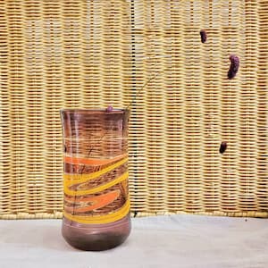 Lauscha Montagetechnik Glas Vase 1950 Fadenglas Swirlglas Glasvase violett & Orange Rot Design Studioglas Deutschland Bimini 50er 60er 70er