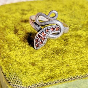 Garnet 925 Silver Ring SNAKE Youth Design Ring gr. 17 mm snage genstone Sterling silver Ring cottage Country House witch Animal red