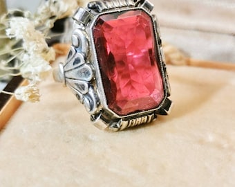 Art Nouveau ring 835 silver around 1920 red stone gemstone ring cocktail ring XXL antique true vintage
