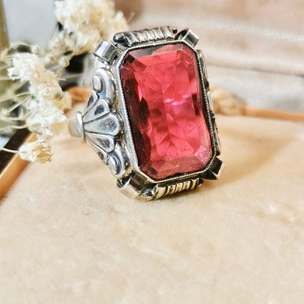 Art Nouveau ring 835 silver around 1920 red stone gemstone ring cocktail ring XXL antique true vintage