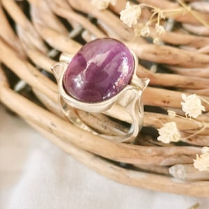 Space age 835 Silver AMETHYST Ring gr 18 true vintage modernist ring 70s Gemstone