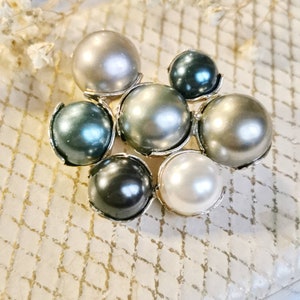 Unique 925 Silver Shell Core Beads Brooch XL vintage design brooch sterling silver pearl peacock grey silver silver