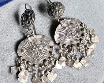 Silver Earrings Nomad Jewelry Handcrafted Antique Floral Boho Ethno Larp