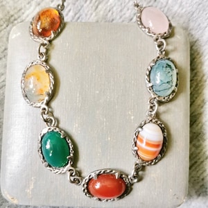 Art nouveau Necklace England around 1920 Gemstone cabuchon sterling silver necklace 925