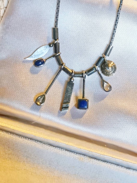 Unique Design Necklace 925 Silver Moonstone & Lap… - image 3