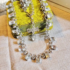 Art deco Glass Rhinestone Necklace Necklace around 1930 Silver & White Necklace Design Glitter Pompous Antique Dress Gift